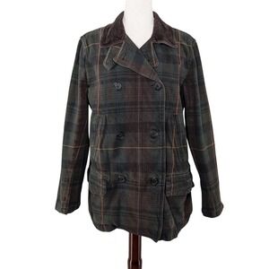 Lauren Ralph Lauren Plaid Barn Coat Women's XL Green Brown Corduroy Collar